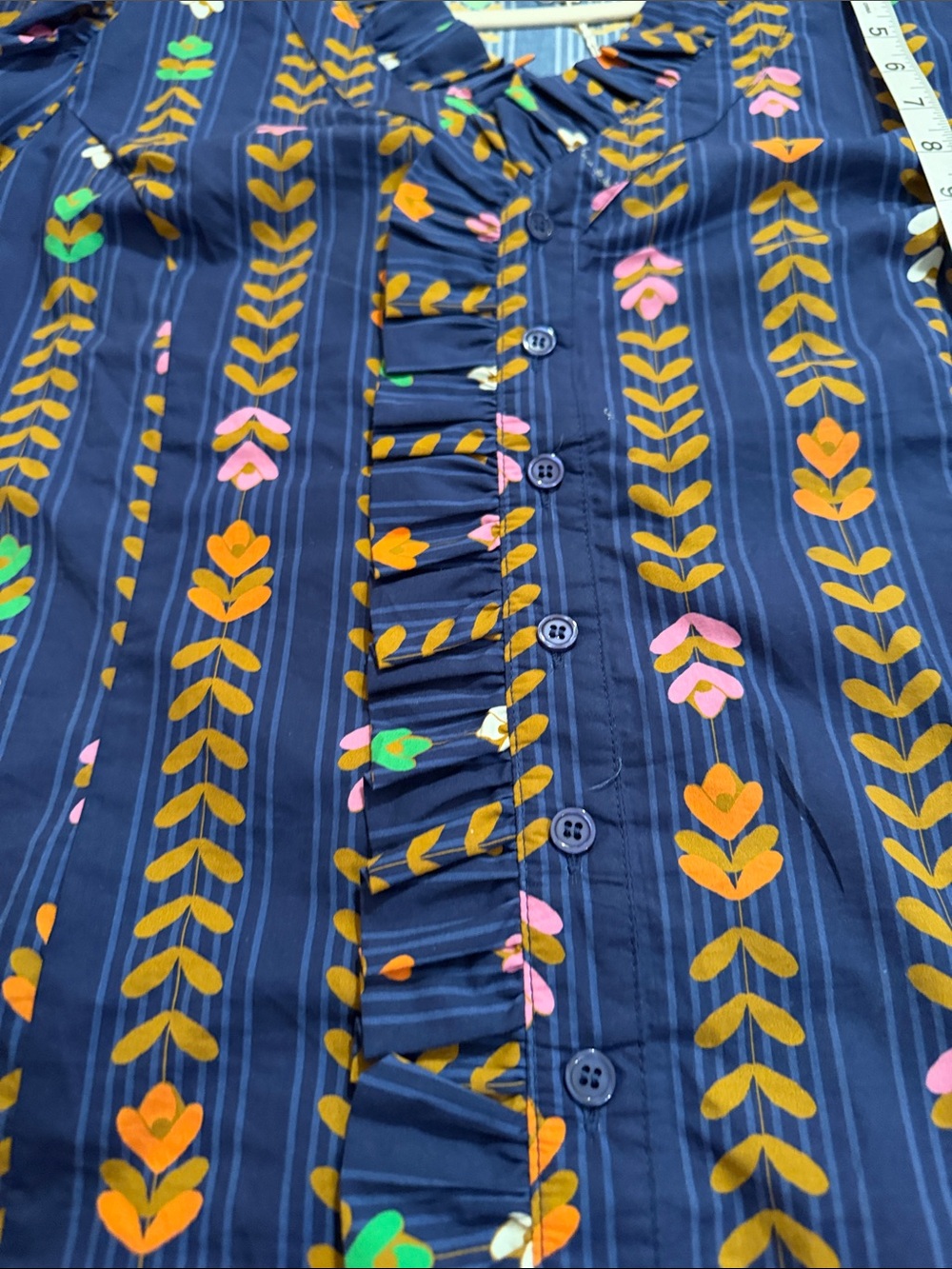 Umgee Navy Floral-Print Ruffle Front Blouse - Picture 12 of 15
